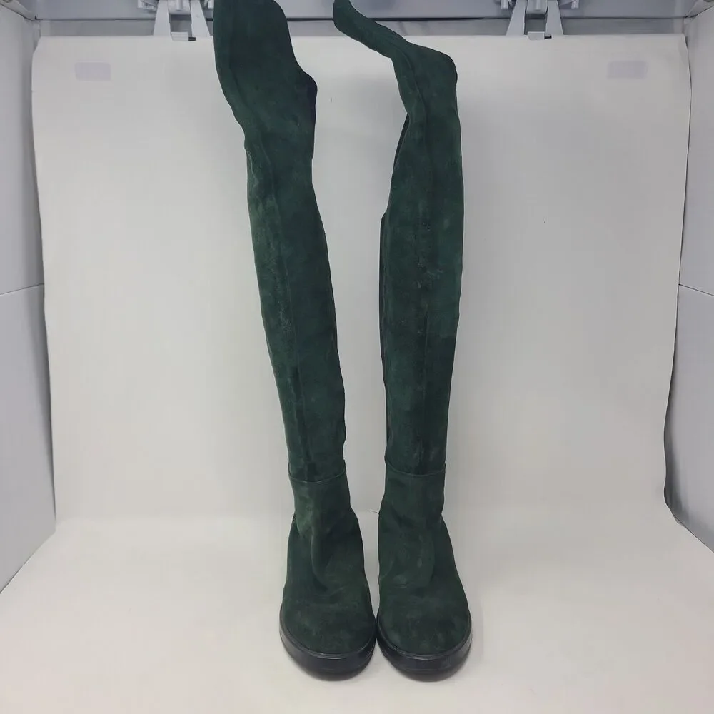 Fabrizio Chini Green Suede Over the Knee Stretch Panel Boots SZ 35 Made in Italy